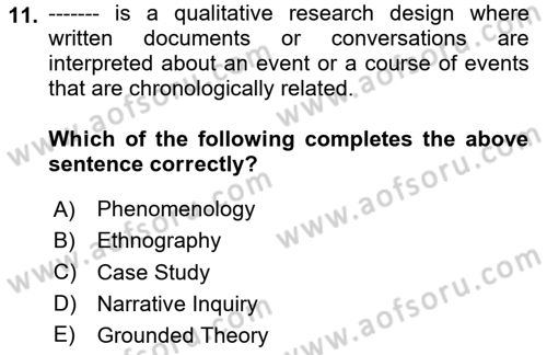 Research Methods Dersi 2025 - 2026 Yılı (Vize) Ara Sınav Soruları 11. Soru