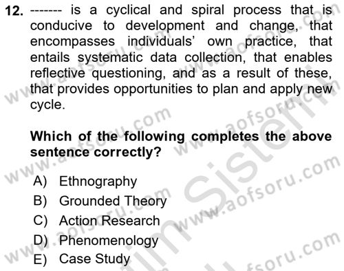 Research Methods Dersi 2025 - 2026 Yılı (Vize) Ara Sınav Soruları 12. Soru