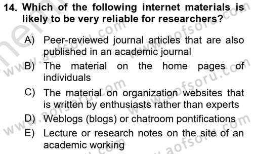 Research Methods Dersi 2025 - 2026 Yılı (Vize) Ara Sınav Soruları 14. Soru
