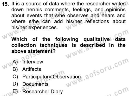 Research Methods Dersi 2025 - 2026 Yılı (Vize) Ara Sınav Soruları 15. Soru