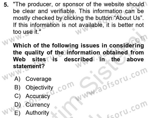 Research Methods Dersi 2025 - 2026 Yılı (Vize) Ara Sınav Soruları 5. Soru