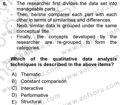 Research Methods Dersi 2025 - 2026 Yılı (Vize) Ara Sınav Soruları 6. Soru