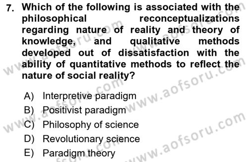 Research Methods Dersi 2025 - 2026 Yılı (Vize) Ara Sınav Soruları 7. Soru