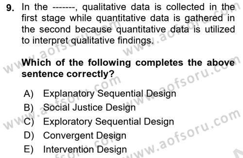 Research Methods Dersi 2025 - 2026 Yılı (Vize) Ara Sınav Soruları 9. Soru