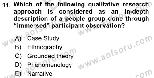 Research Methods Dersi 2025 - 2026 Yılı (Final) Dönem Sonu Sınav Soruları 11. Soru