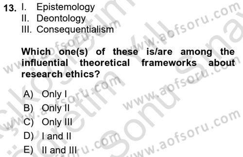 Research Methods Dersi 2025 - 2026 Yılı (Final) Dönem Sonu Sınav Soruları 13. Soru
