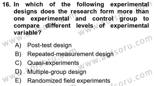 Research Methods Dersi 2025 - 2026 Yılı (Final) Dönem Sonu Sınav Soruları 16. Soru