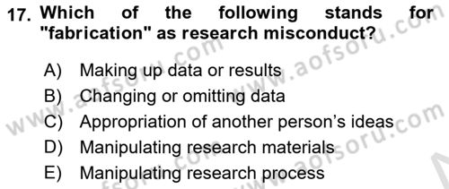 Research Methods Dersi 2025 - 2026 Yılı (Final) Dönem Sonu Sınav Soruları 17. Soru