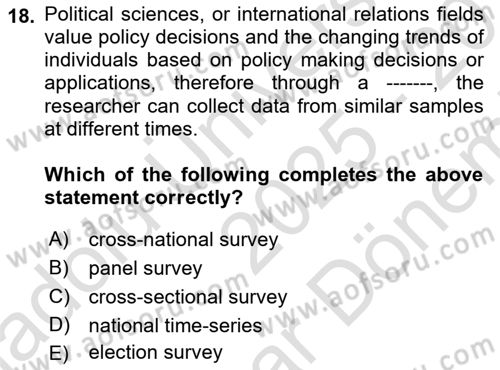 Research Methods Dersi 2025 - 2026 Yılı (Final) Dönem Sonu Sınav Soruları 18. Soru