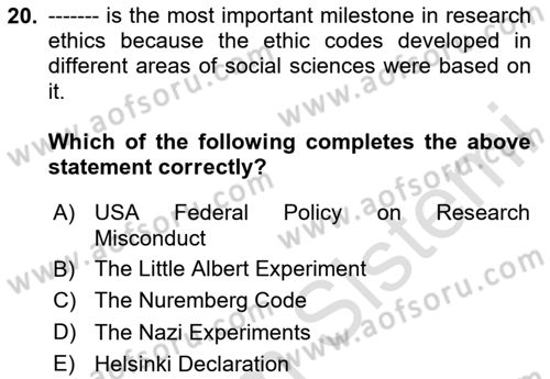 Research Methods Dersi 2025 - 2026 Yılı (Final) Dönem Sonu Sınav Soruları 20. Soru