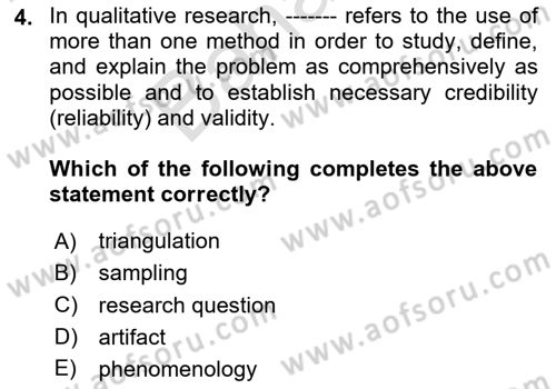 Research Methods Dersi 2025 - 2026 Yılı (Final) Dönem Sonu Sınav Soruları 4. Soru