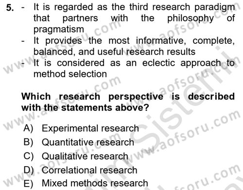 Research Methods Dersi 2025 - 2026 Yılı (Final) Dönem Sonu Sınav Soruları 5. Soru