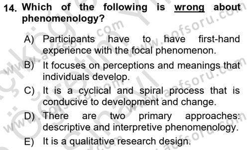 Research Methods Dersi 2025 - 2026 Yılı Yaz Okulu Sınav Soruları 14. Soru