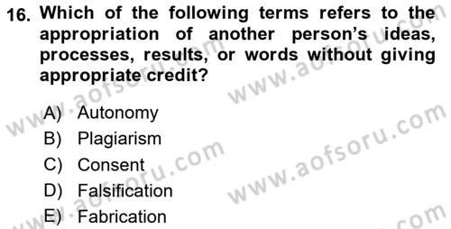 Research Methods Dersi 2025 - 2026 Yılı Yaz Okulu Sınav Soruları 16. Soru