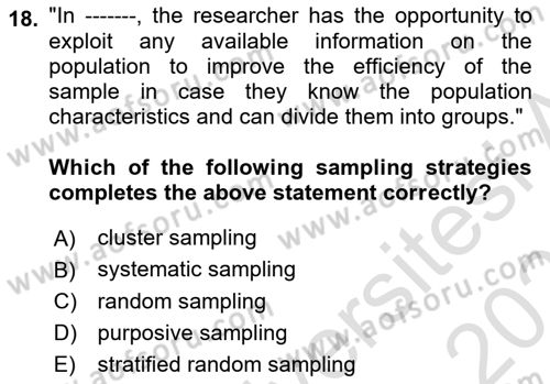 Research Methods Dersi 2025 - 2026 Yılı Yaz Okulu Sınav Soruları 18. Soru
