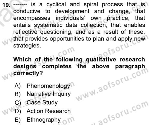 Research Methods Dersi 2025 - 2026 Yılı Yaz Okulu Sınav Soruları 19. Soru