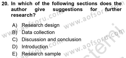 Research Methods Dersi 2025 - 2026 Yılı Yaz Okulu Sınav Soruları 20. Soru