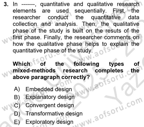 Research Methods Dersi 2025 - 2026 Yılı Yaz Okulu Sınav Soruları 3. Soru
