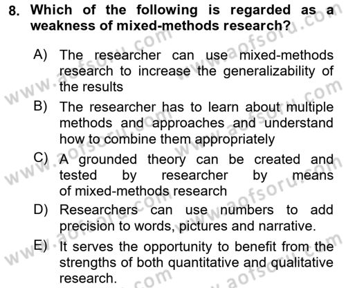 Research Methods Dersi 2025 - 2026 Yılı Yaz Okulu Sınav Soruları 8. Soru