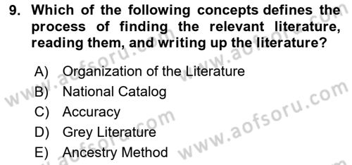 Research Methods Dersi 2025 - 2026 Yılı Yaz Okulu Sınav Soruları 9. Soru