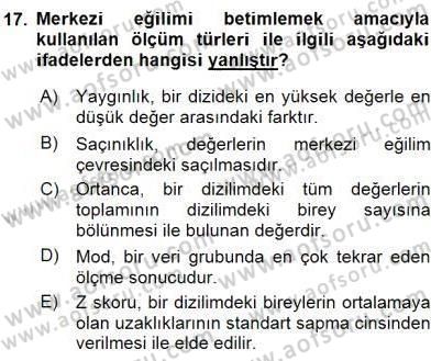 Bilimsel Araştırma Yöntemleri Dersi 2015 - 2016 Yılı (Final) Dönem Sonu Sınav Soruları 17. Soru