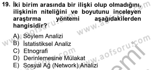 Uluslararası İlişkilerde Araştırma Yöntemleri Dersi 2012 - 2013 Yılı (Final) Dönem Sonu Sınav Soruları 19. Soru