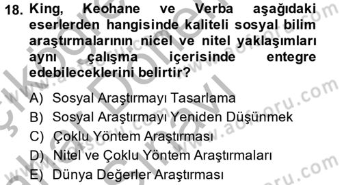Uluslararası İlişkilerde Araştırma Yöntemleri Dersi 2013 - 2014 Yılı (Final) Dönem Sonu Sınav Soruları 18. Soru