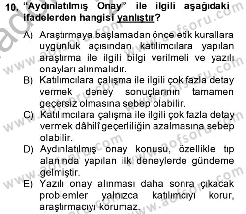 Uluslararası İlişkilerde Araştırma Yöntemleri Dersi 2014 - 2015 Yılı (Vize) Ara Sınav Soruları 10. Soru