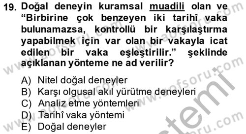 Uluslararası İlişkilerde Araştırma Yöntemleri Dersi 2014 - 2015 Yılı (Vize) Ara Sınav Soruları 19. Soru