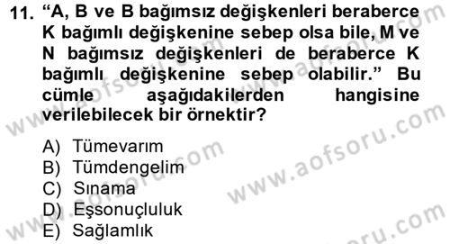 Uluslararası İlişkilerde Araştırma Yöntemleri Dersi 2014 - 2015 Yılı Tek Ders Sınav Soruları 11. Soru