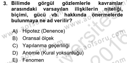 Uluslararası İlişkilerde Araştırma Yöntemleri Dersi 2015 - 2016 Yılı (Final) Dönem Sonu Sınav Soruları 3. Soru