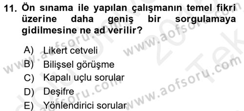 Uluslararası İlişkilerde Araştırma Yöntemleri Dersi 2015 - 2016 Yılı Tek Ders Sınav Soruları 11. Soru