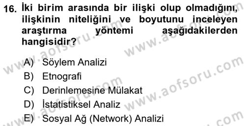 Uluslararası İlişkilerde Araştırma Yöntemleri Dersi 2015 - 2016 Yılı Tek Ders Sınav Soruları 16. Soru