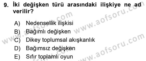 Uluslararası İlişkilerde Araştırma Yöntemleri Dersi 2015 - 2016 Yılı Tek Ders Sınav Soruları 9. Soru