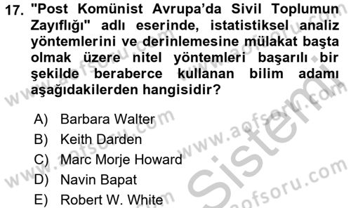 Uluslararası İlişkilerde Araştırma Yöntemleri Dersi 2016 - 2017 Yılı 3 Ders Sınav Soruları 17. Soru