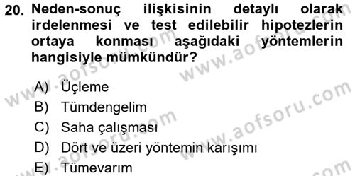 Uluslararası İlişkilerde Araştırma Yöntemleri Dersi 2016 - 2017 Yılı 3 Ders Sınav Soruları 20. Soru