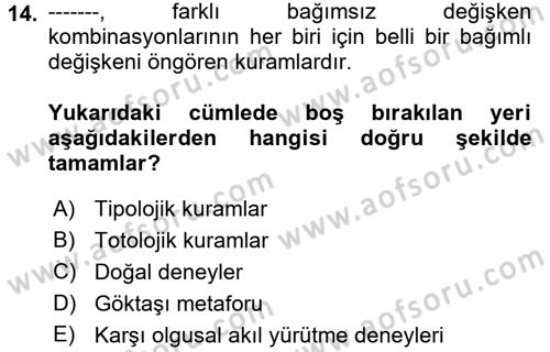 Uluslararası İlişkilerde Araştırma Yöntemleri Dersi 2017 - 2018 Yılı (Vize) Ara Sınav Soruları 14. Soru