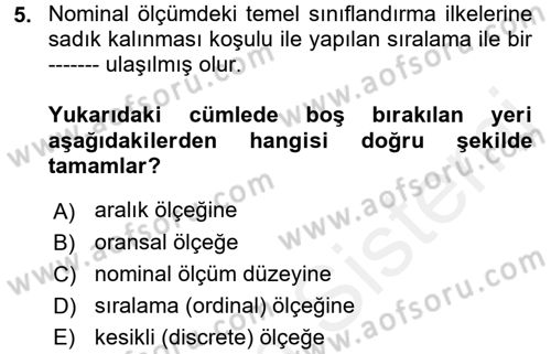 Uluslararası İlişkilerde Araştırma Yöntemleri Dersi 2017 - 2018 Yılı (Vize) Ara Sınav Soruları 5. Soru