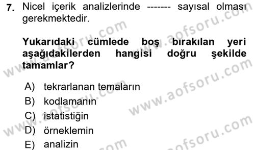 Uluslararası İlişkilerde Araştırma Yöntemleri Dersi 2017 - 2018 Yılı (Final) Dönem Sonu Sınav Soruları 7. Soru