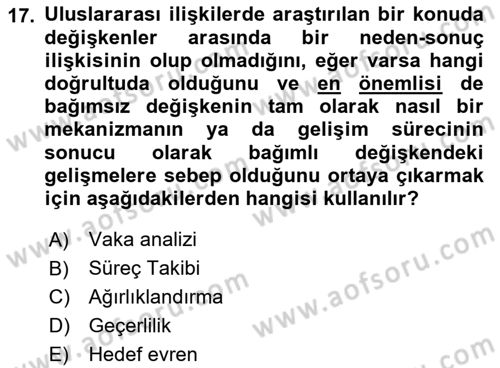 Uluslararası İlişkilerde Araştırma Yöntemleri Dersi 2018 - 2019 Yılı (Vize) Ara Sınav Soruları 17. Soru