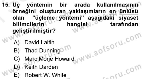 Uluslararası İlişkilerde Araştırma Yöntemleri Dersi 2018 - 2019 Yılı (Final) Dönem Sonu Sınav Soruları 15. Soru