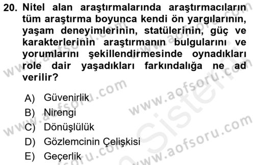 Uluslararası İlişkilerde Araştırma Yöntemleri Dersi 2018 - 2019 Yılı (Final) Dönem Sonu Sınav Soruları 20. Soru