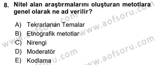 Uluslararası İlişkilerde Araştırma Yöntemleri Dersi 2018 - 2019 Yılı (Final) Dönem Sonu Sınavı 8. Soru