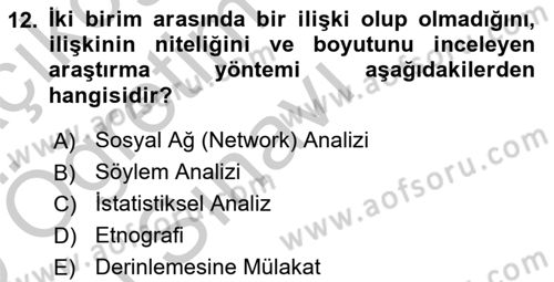 Uluslararası İlişkilerde Araştırma Yöntemleri Dersi 2018 - 2019 Yılı Yaz Okulu Sınav Soruları 12. Soru