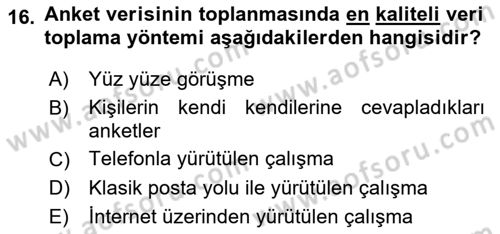 Uluslararası İlişkilerde Araştırma Yöntemleri Dersi 2018 - 2019 Yılı Yaz Okulu Sınav Soruları 16. Soru
