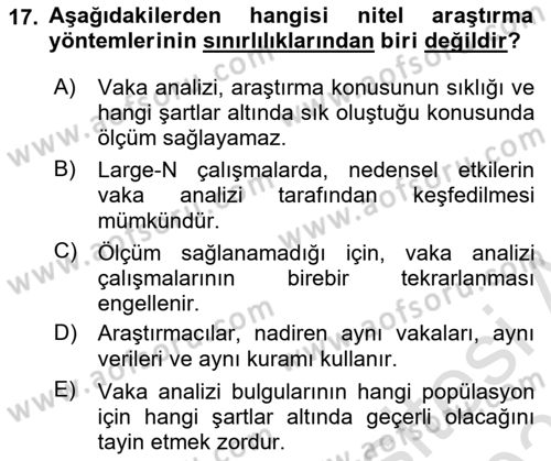 Uluslararası İlişkilerde Araştırma Yöntemleri Dersi 2020 - 2021 Yılı Yaz Okulu Sınav Soruları 17. Soru