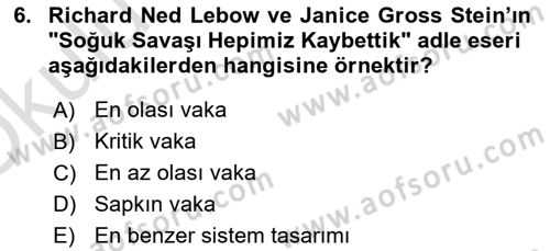 Uluslararası İlişkilerde Araştırma Yöntemleri Dersi 2020 - 2021 Yılı Yaz Okulu Sınav Soruları 6. Soru