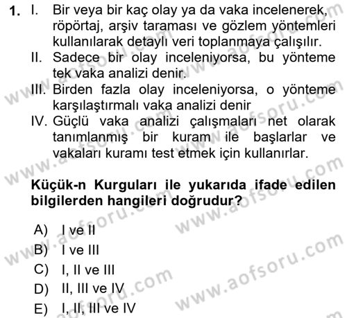 Uluslararası İlişkilerde Araştırma Yöntemleri Dersi 2021 - 2022 Yılı (Vize) Ara Sınavı 1. Soru