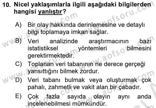 Uluslararası İlişkilerde Araştırma Yöntemleri Dersi 2021 - 2022 Yılı (Vize) Ara Sınavı 10. Soru