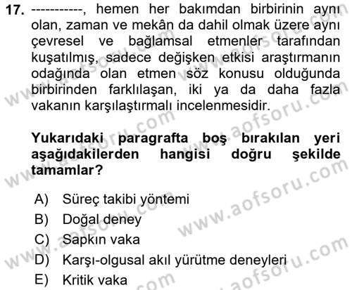 Uluslararası İlişkilerde Araştırma Yöntemleri Dersi 2021 - 2022 Yılı (Vize) Ara Sınavı 17. Soru